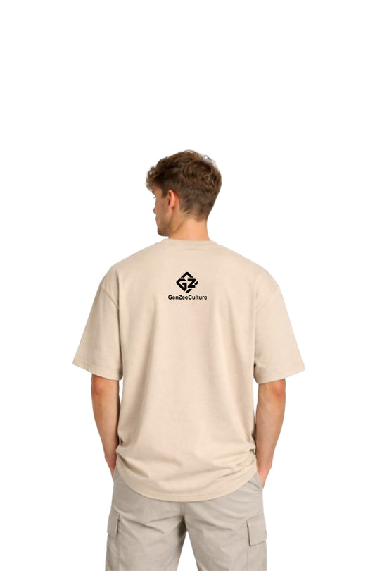 Abstract on Beige oversized T-Shirt