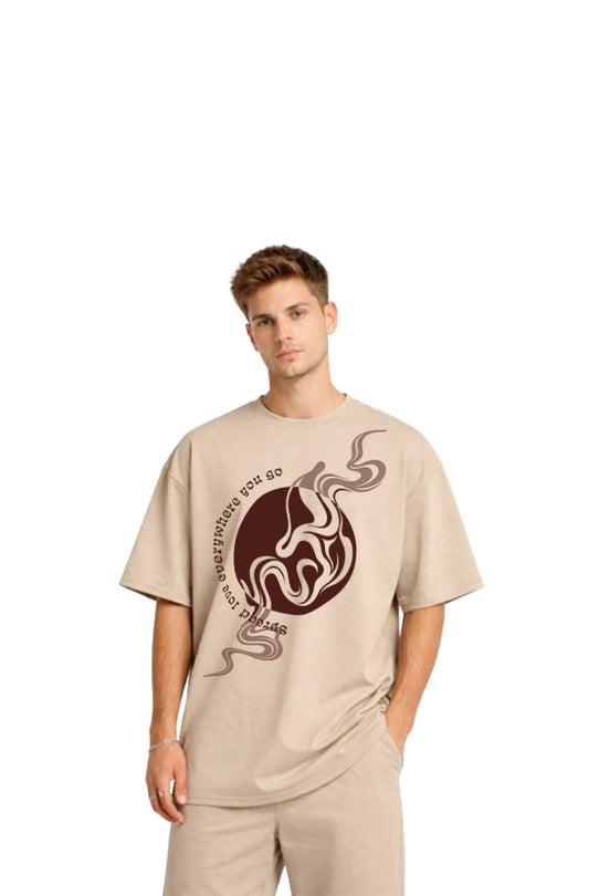 Abstract on Beige oversized T-Shirt