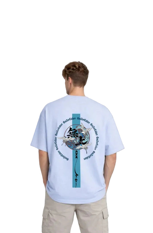 Flamingo Sky cross design printed on front and back oversized Tshirt