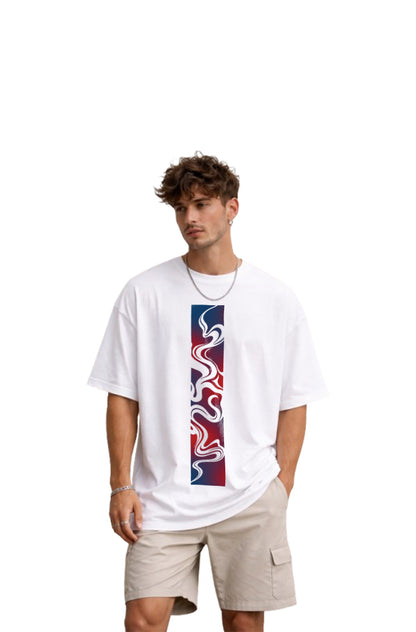 Oversized White T-Shirt with Vertical Calligraphy Print