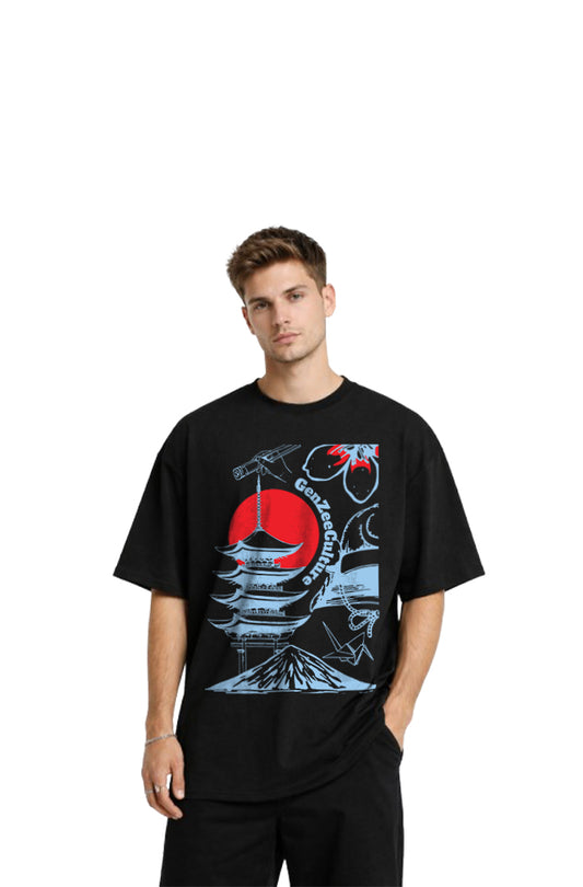 GenZeeculture Rising Sun Japan Graphic Oversized T-Shirt