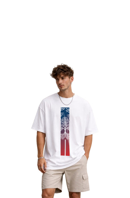 Oversized White T-Shirt with Vertical Calligraphy Print